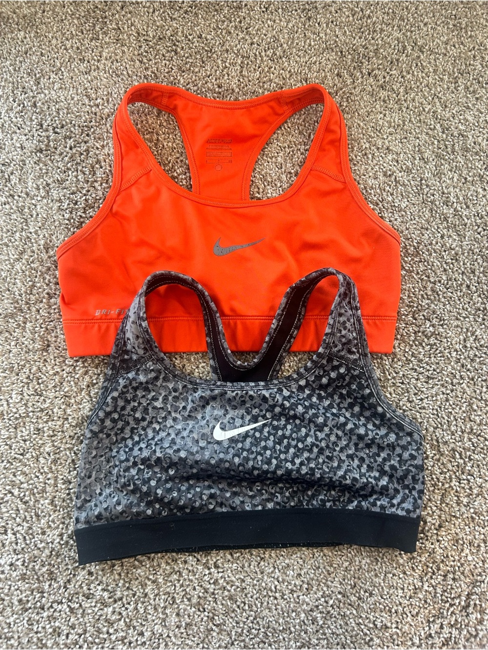 Nike Women's Racerback Sports Bras - Orange & Black Pattern